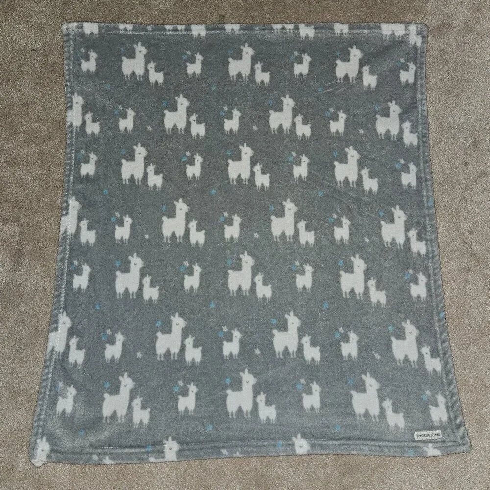 Blankets & Beyond Llama Alpaca Fleece Baby Blanket Gray White 26x30
